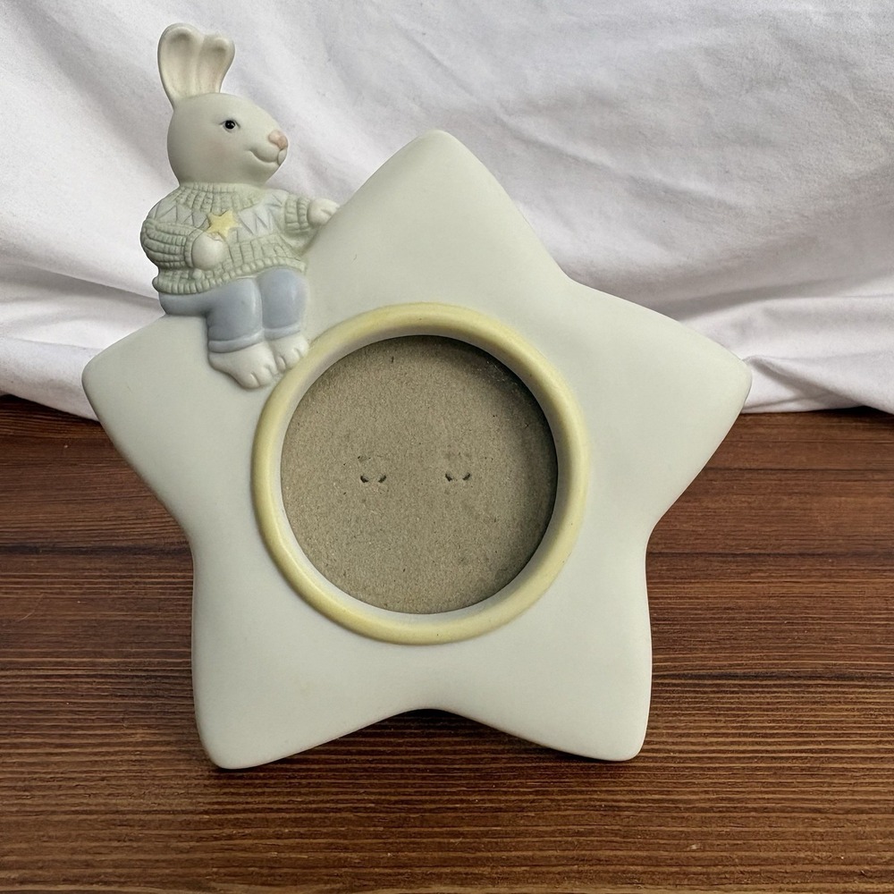 Burnes Of Boston ceramic Bunny frame 5 ptā star 3D back easel 5"